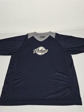 San Diego Padres MLB True Fan Shirt Mens Large Navy Blue Mesh V-Neck Embroidered
